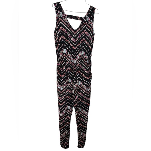 BeBop Black and Pink Floral Chevron Jumpsuit - Picture 5 of 5